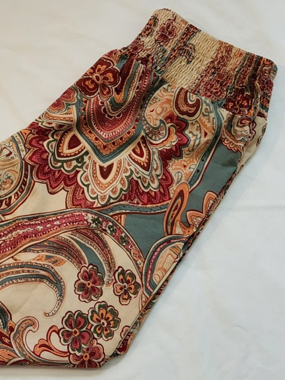 Shein Curve casual pants sz 1X paisley ecru teal burgundy VGUC